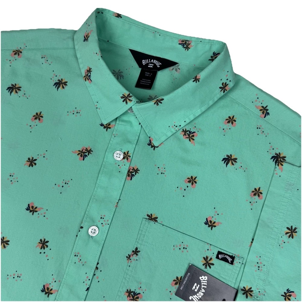 NEW Billabong Chase Shirt Mens Small Green Floral Short Sleeve Button Up Resort